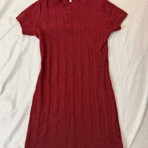 Reformation Red Short-Sleeve Knit Dress - S